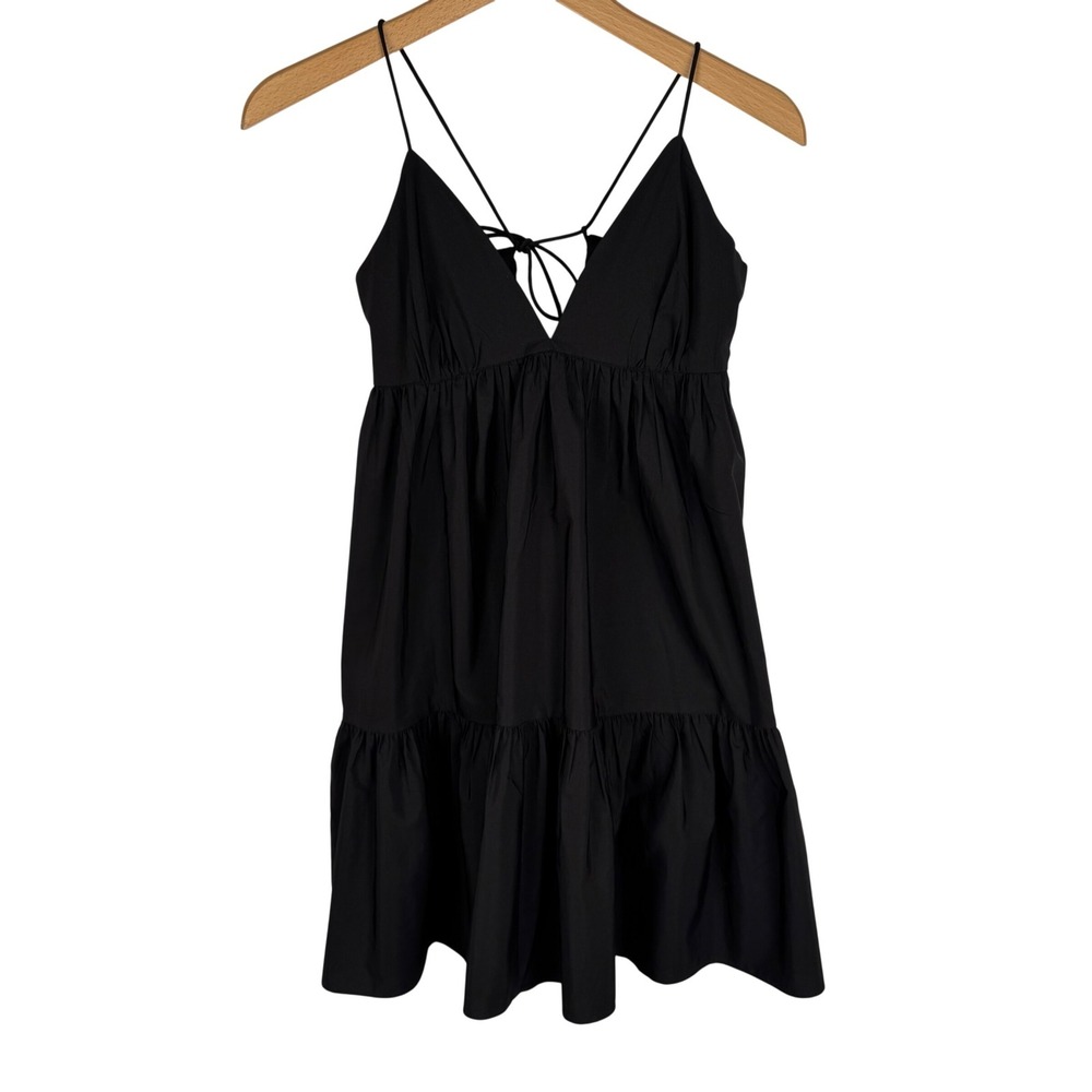 Zara Tiered Babydoll Mini Dress Womens M Open Tie Back Spaghetti Strap